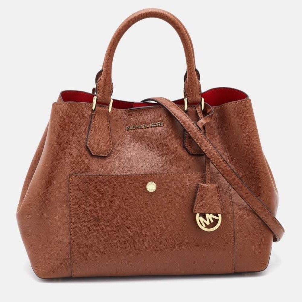 NWOT | MICHEAL KORS  Greenwich Medium Saffiano grab bag Luggage/watermelon red. - Picture 2 of 14